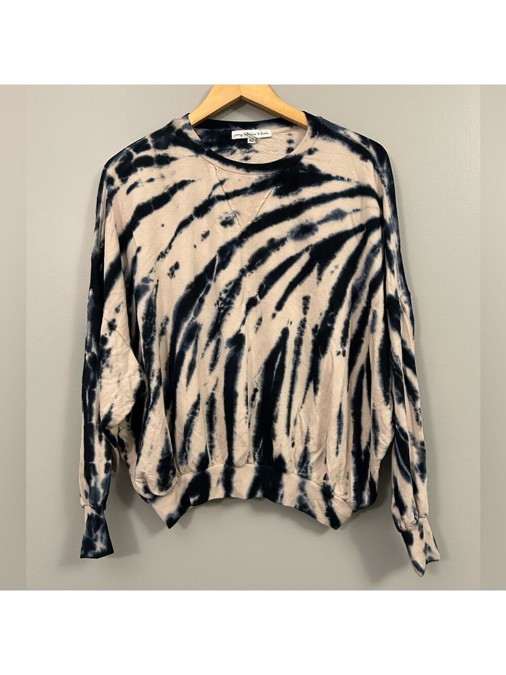Young Fabulous & Broke Black & Cream Tie-Dye Pullover Sweatshirt XS Comfy Soft